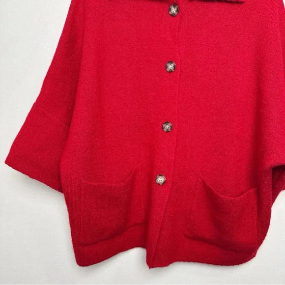 Tahari Womens Medium Button Collar Red Wool Oversized Cardigan - Picture 9 of 14